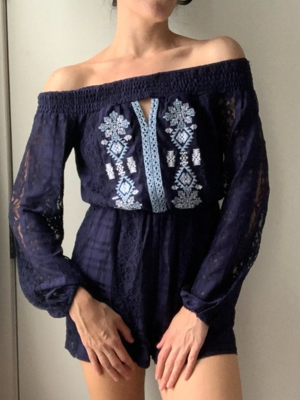 Off the Shoulder - Long Sleeve Romper